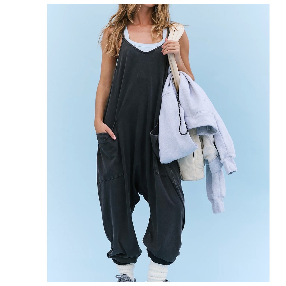 Free People Movement Hot Shot Onesie Womens S Washed Black Grunge